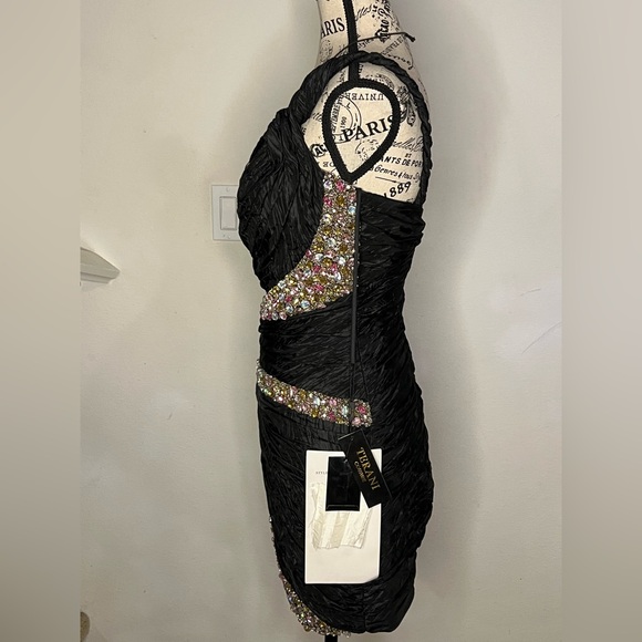 Terani Black short sparkly One-Shoulder Dress - Picture 5 of 10